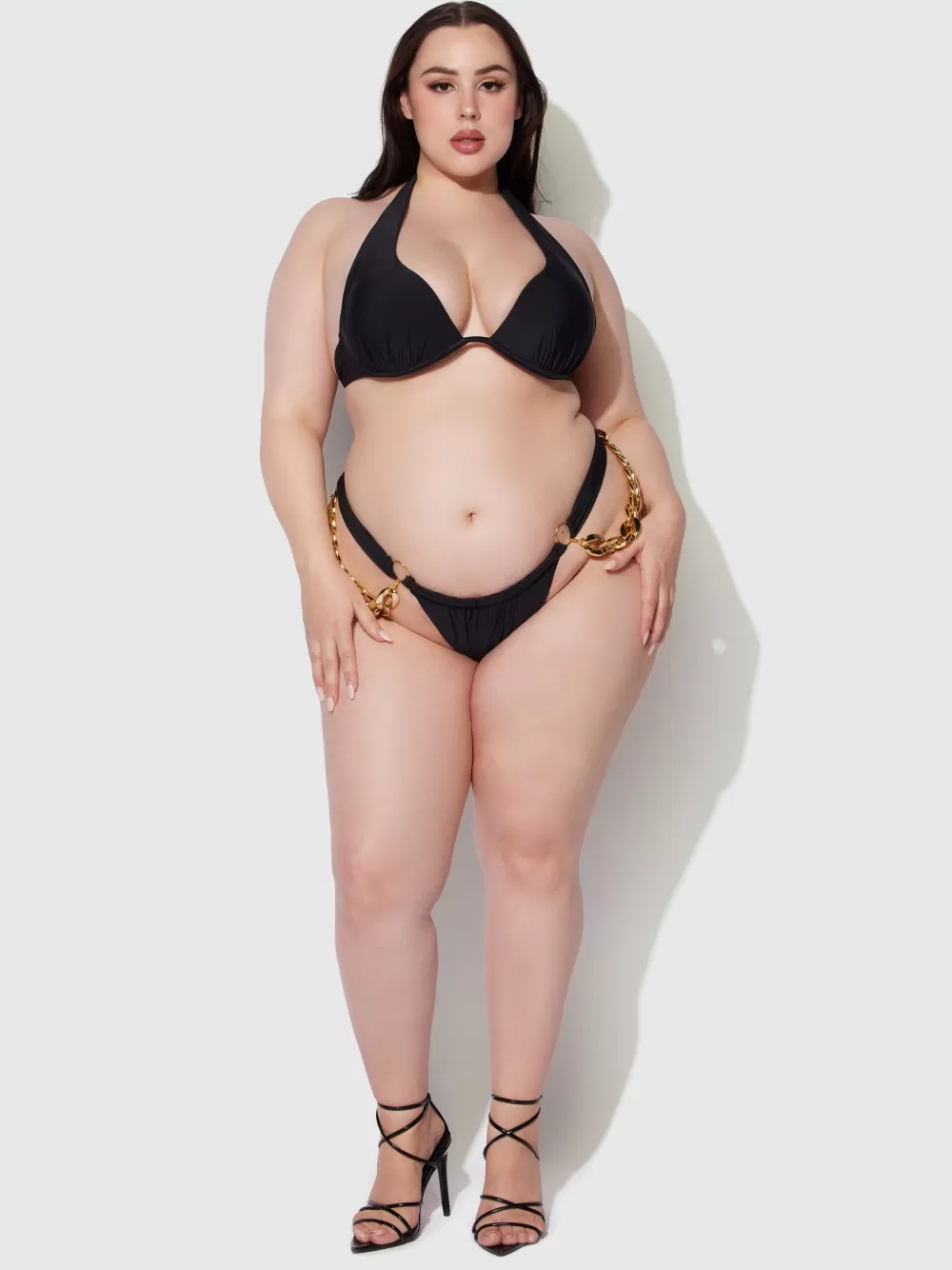 Swim Bottoms-Juicy Couture Frederick's Of Hollywood Rising Star Chain Side Thong Swim Bottom Black
