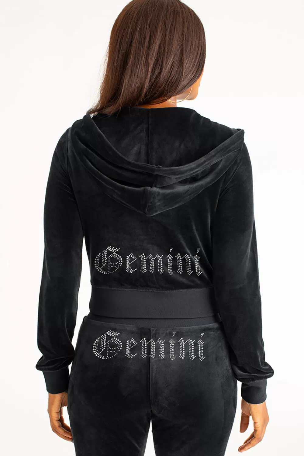 Hoodies & Jackets-Juicy Couture Gemini Big Bling Velour Hoodie Liquorice/GoldBling