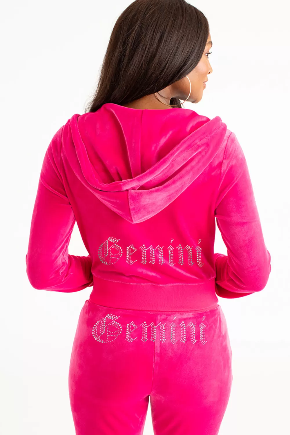 Hoodies & Jackets-Juicy Couture Gemini Big Bling Velour Hoodie FreeLove/GoldBling