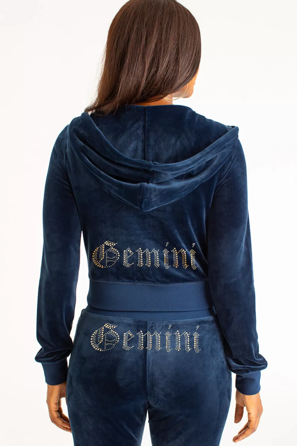 Track Tops | Track Tops-Juicy Couture Gemini Big Bling Velour Hoodie RegalBlue/GoldBling