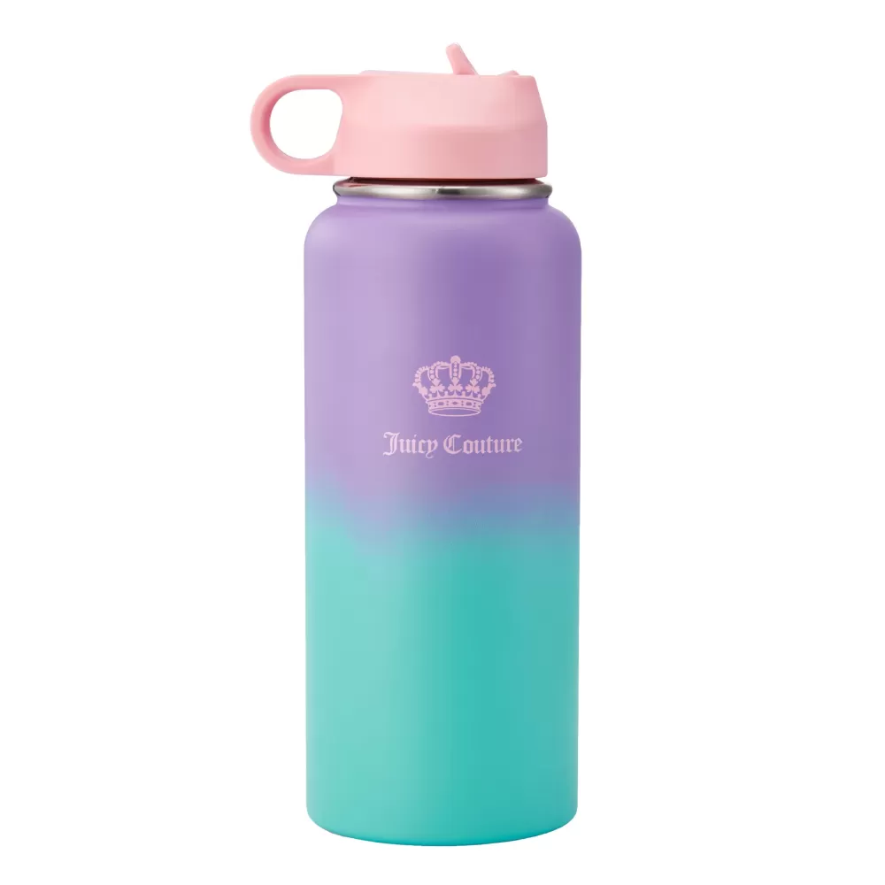 Water Bottles-Juicy Couture Go Girl Stainless Steel Water Bottle with Pop-up Straw Purple/Teal