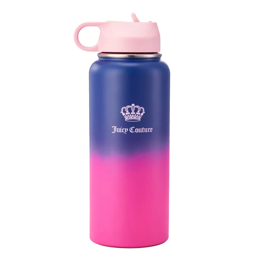 Water Bottles-Juicy Couture Go Girl Stainless Steel Water Bottle with Pop-up Straw Navy/Pink