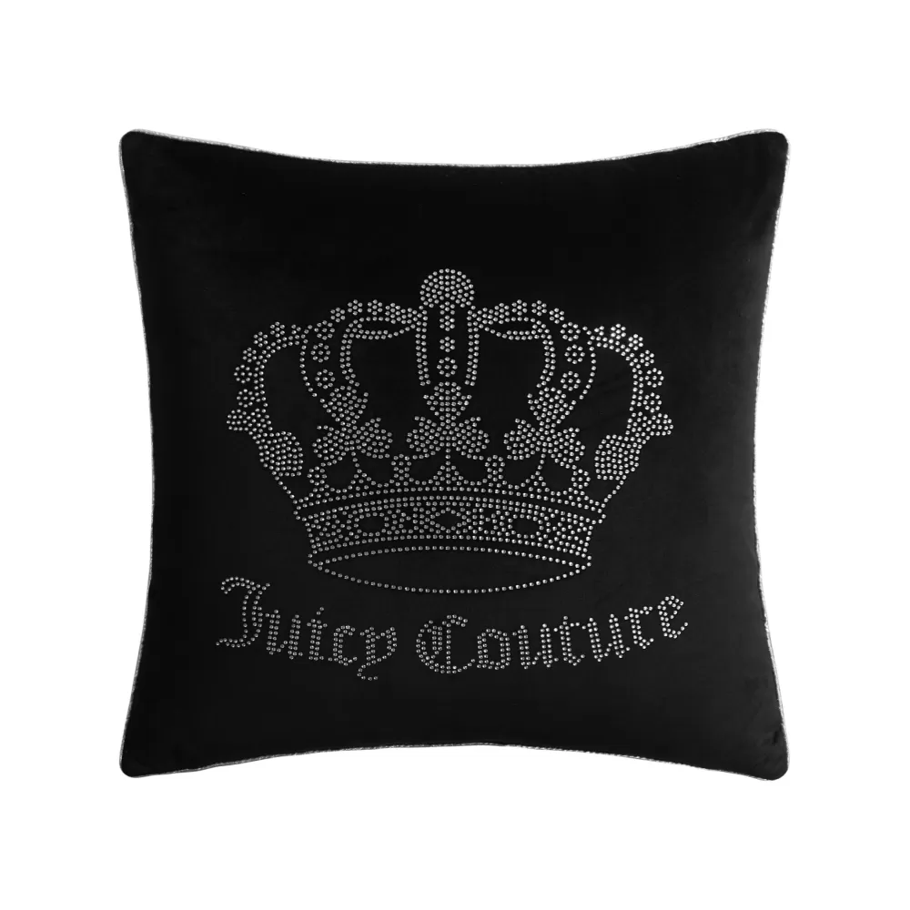 Throw Pillows-Juicy Couture Gothic Rhinestone Crown Pillow Black