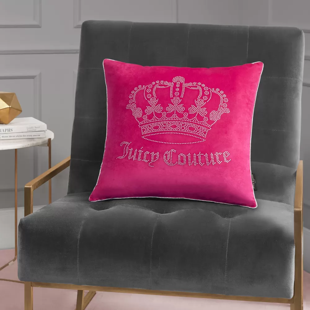 Throw Pillows-Juicy Couture Gothic Rhinestone Crown Pillow HotPink