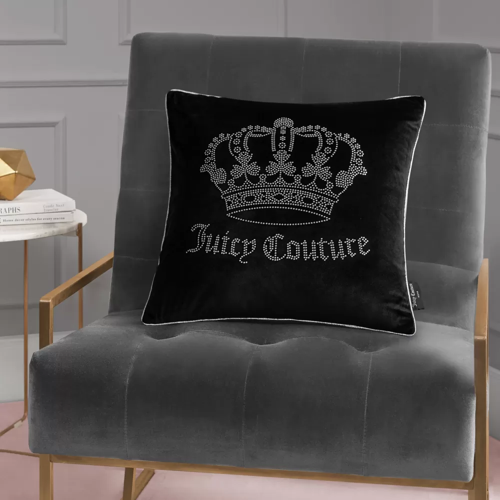 Throw Pillows-Juicy Couture Gothic Rhinestone Crown Pillow Black