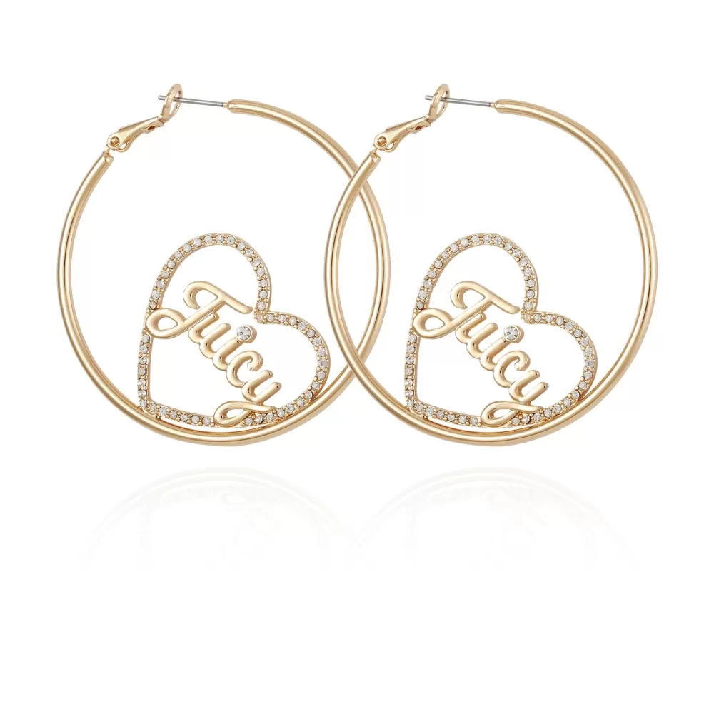 Earrings-Juicy Couture Heart Hoop Earrings Gold