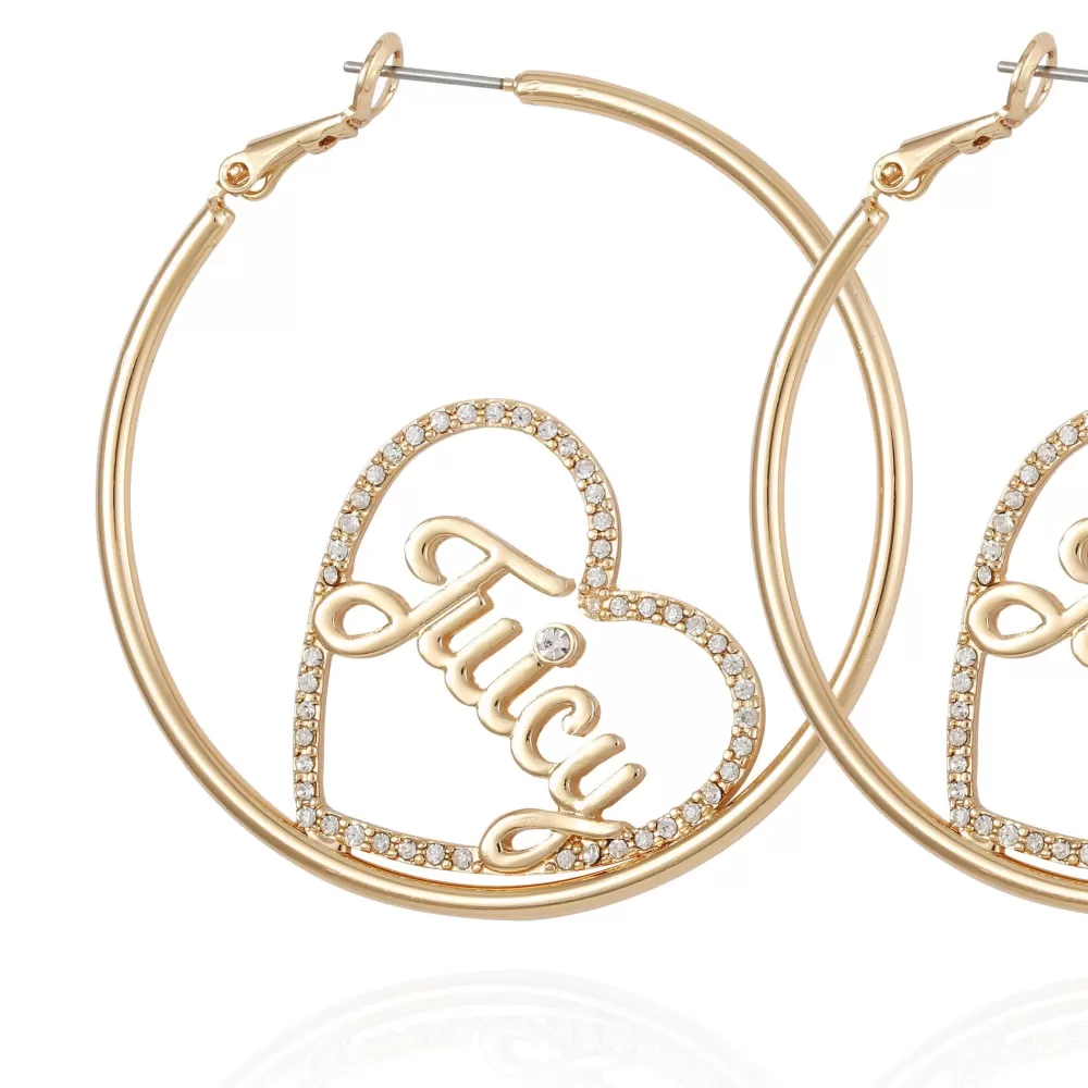 Earrings-Juicy Couture Heart Hoop Earrings Gold