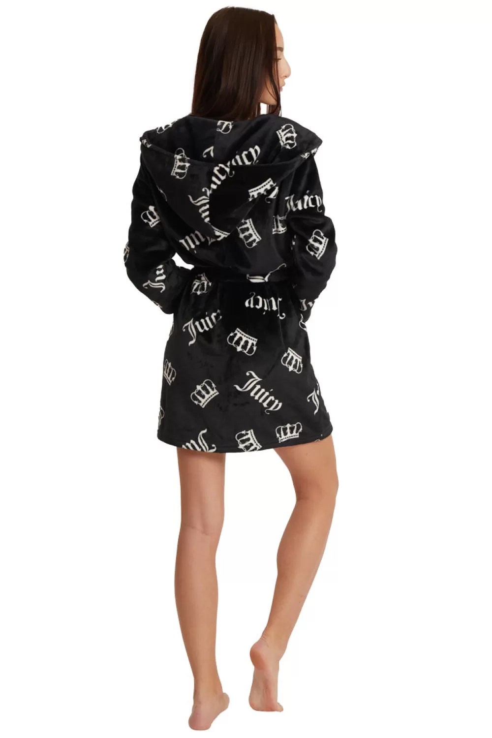 Robes & Sleepwear-Juicy Couture Hooded Luxe Plush Robe BlackJCCrowns