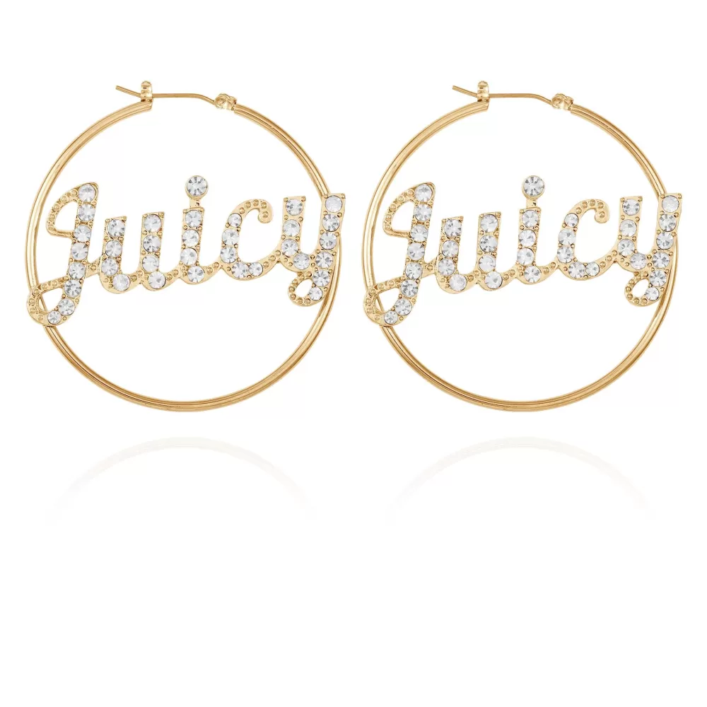 Earrings-Juicy Couture Juicy Logo Hoop Earrings Gold