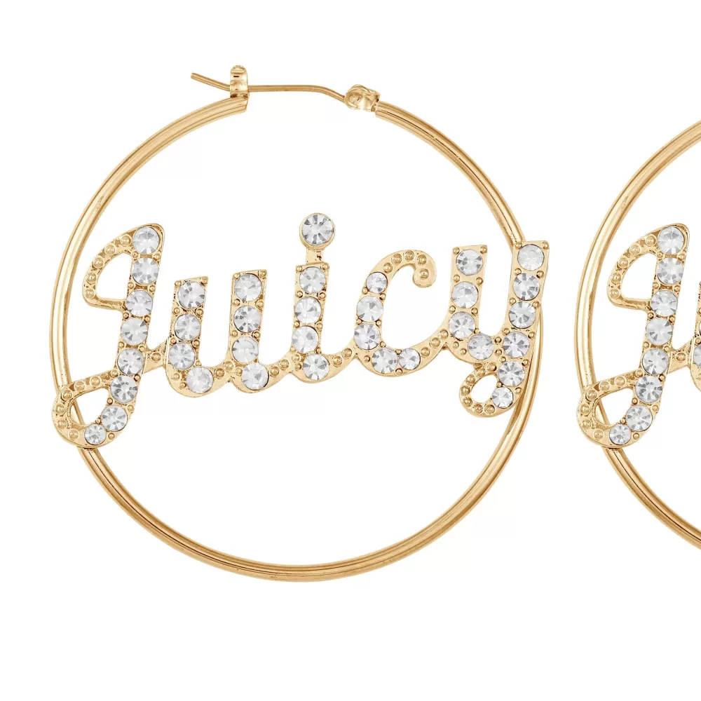 Earrings-Juicy Couture Juicy Logo Hoop Earrings Gold