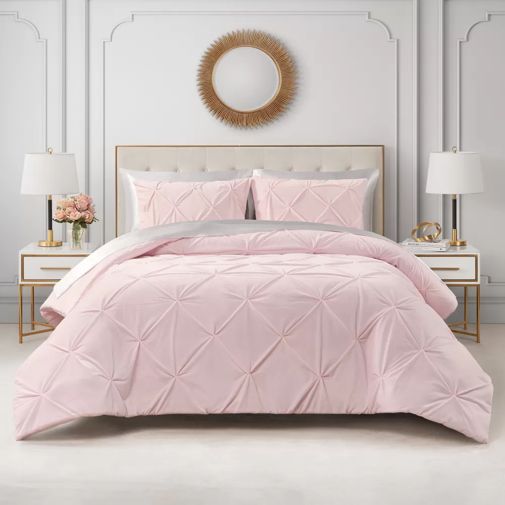 Comforter Sets-Juicy Couture Kiss Pleat Micromink Comforter Set LightPink