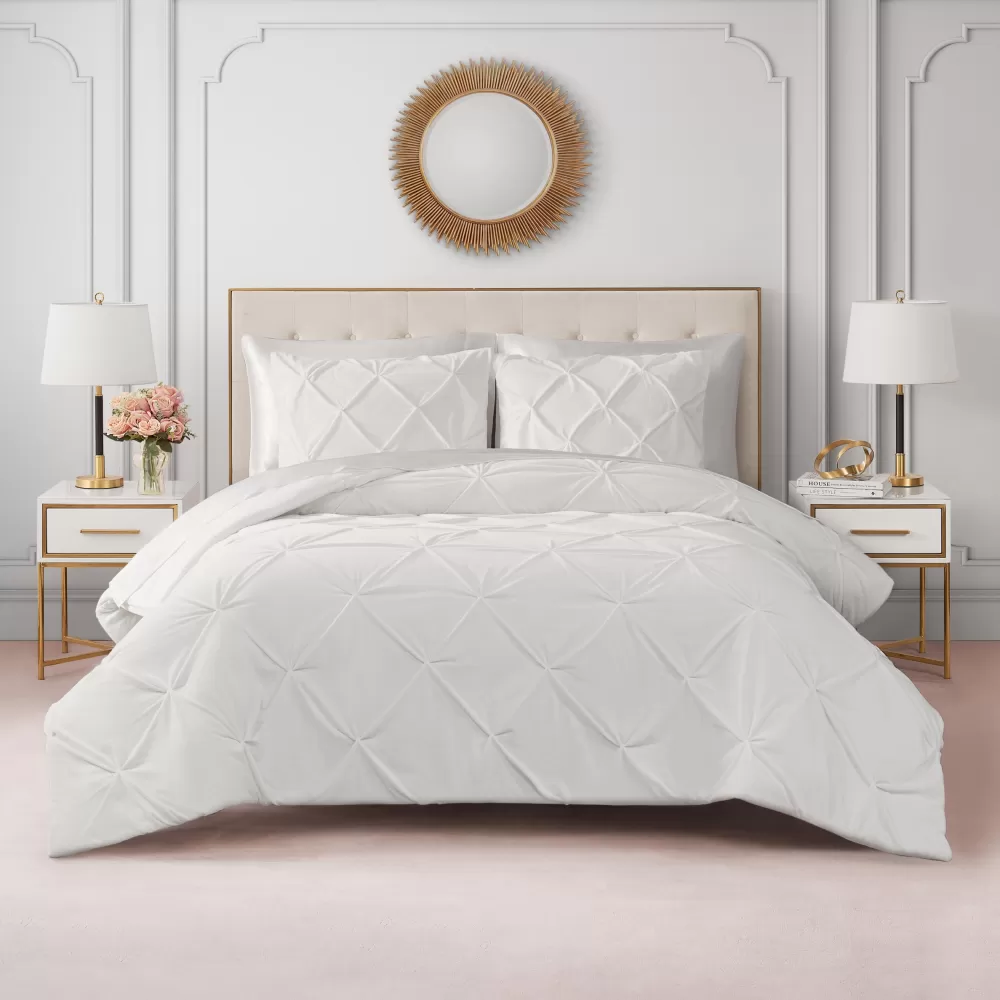 Comforter Sets-Juicy Couture Kiss Pleat Micromink Comforter Set White