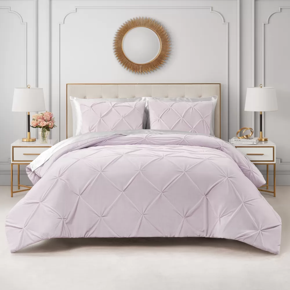 Comforter Sets-Juicy Couture Kiss Pleat Micromink Comforter Set LavenderPurple