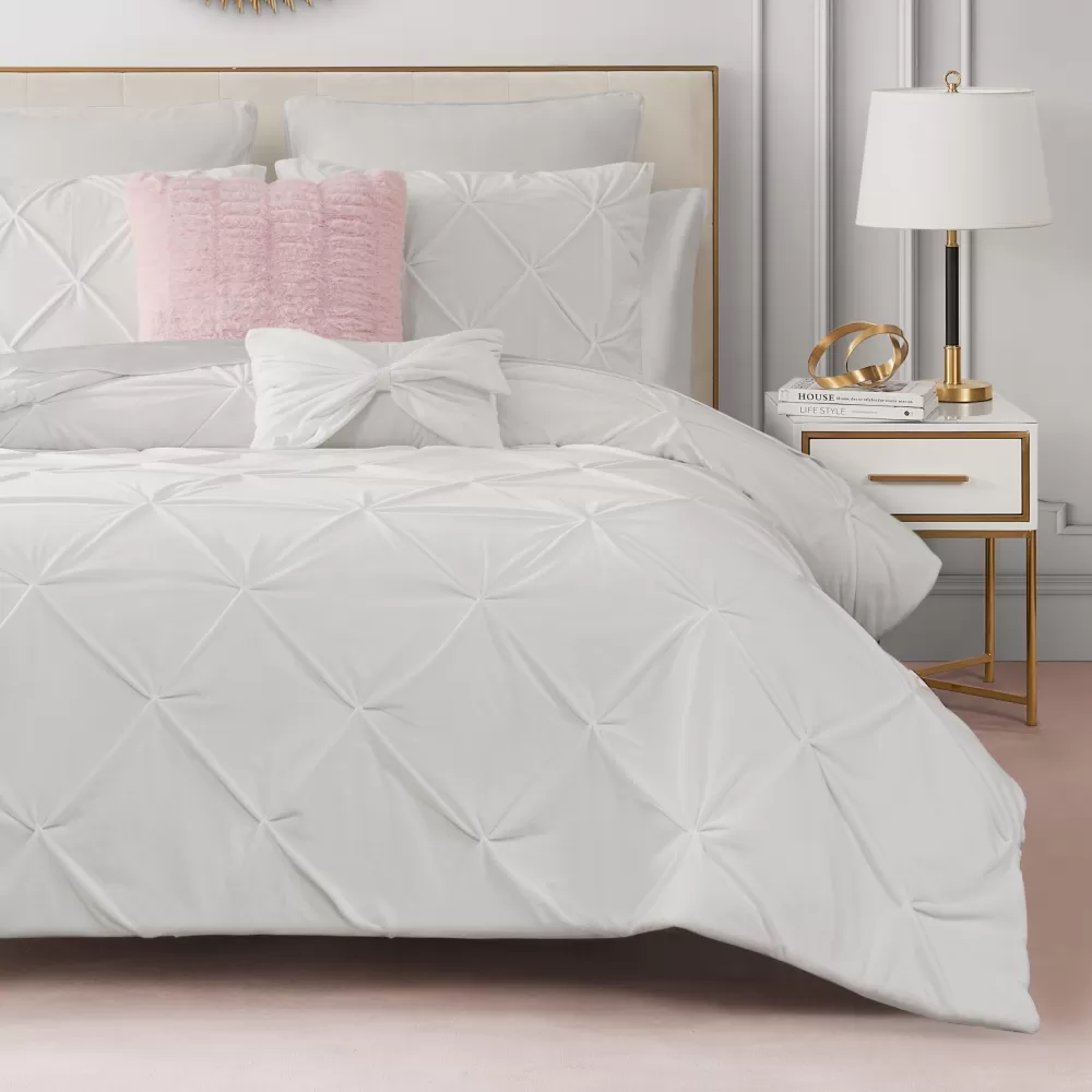 Comforter Sets-Juicy Couture Kiss Pleat Micromink Comforter Set With Decorative Pillows White