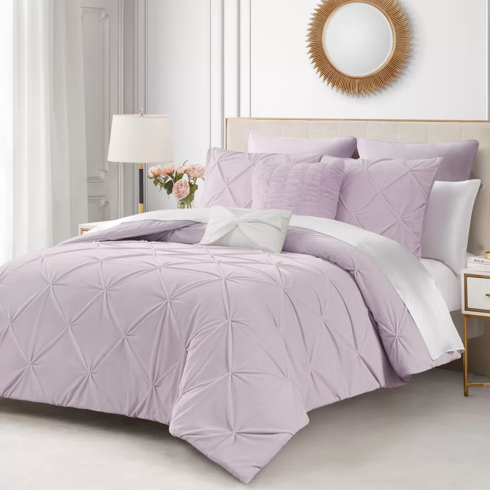 Comforter Sets-Juicy Couture Kiss Pleat Micromink Comforter Set With Decorative Pillows LavenderPurple