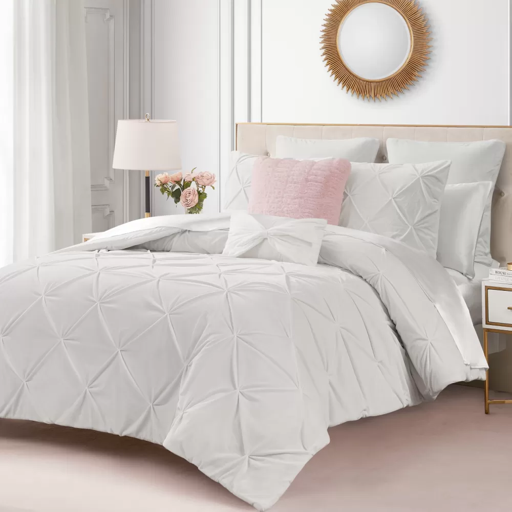 Comforter Sets-Juicy Couture Kiss Pleat Micromink Comforter Set With Decorative Pillows White