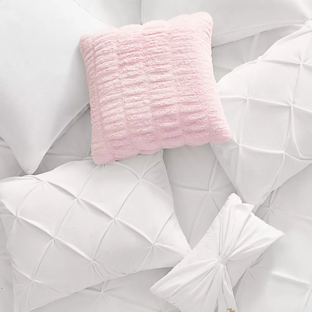 Comforter Sets-Juicy Couture Kiss Pleat Micromink Comforter Set With Decorative Pillows White