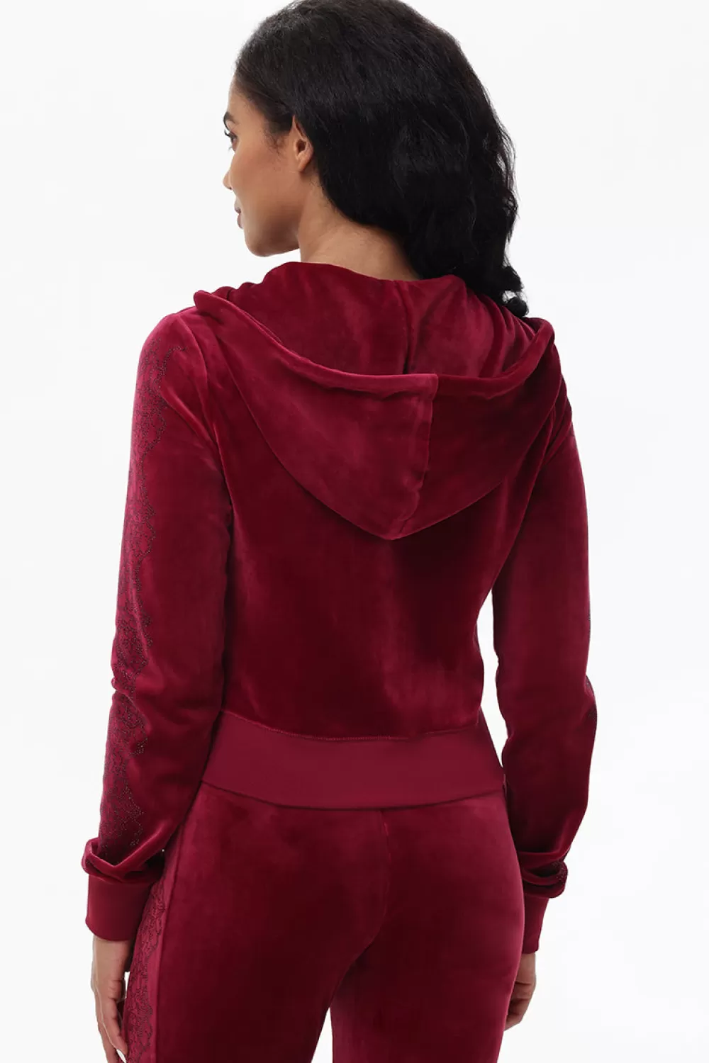 Track Tops | Track Tops-Juicy Couture Lace Rhinestone Classic Hoodie DarkCrimson