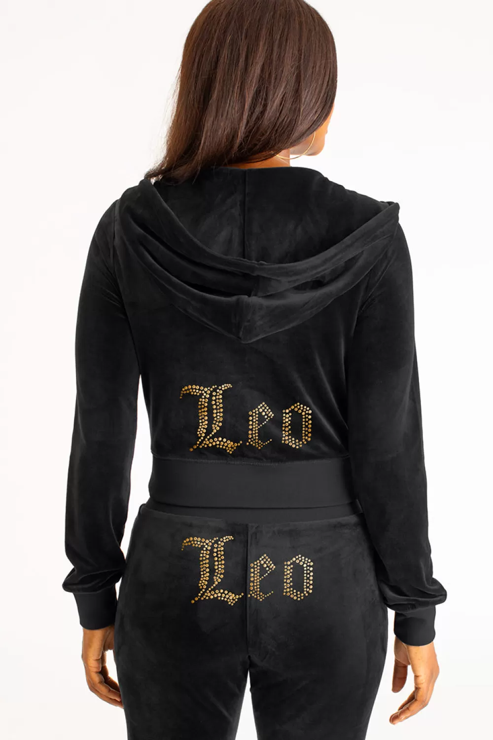 Track Tops | Track Tops-Juicy Couture Leo Big Bling Velour Hoodie Liquorice/GoldBling