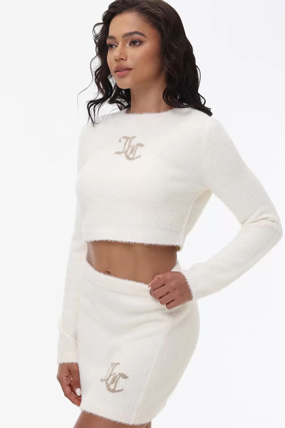 Tees & Tops-Juicy Couture Metallic Eyelash Cropped Pullover Angel