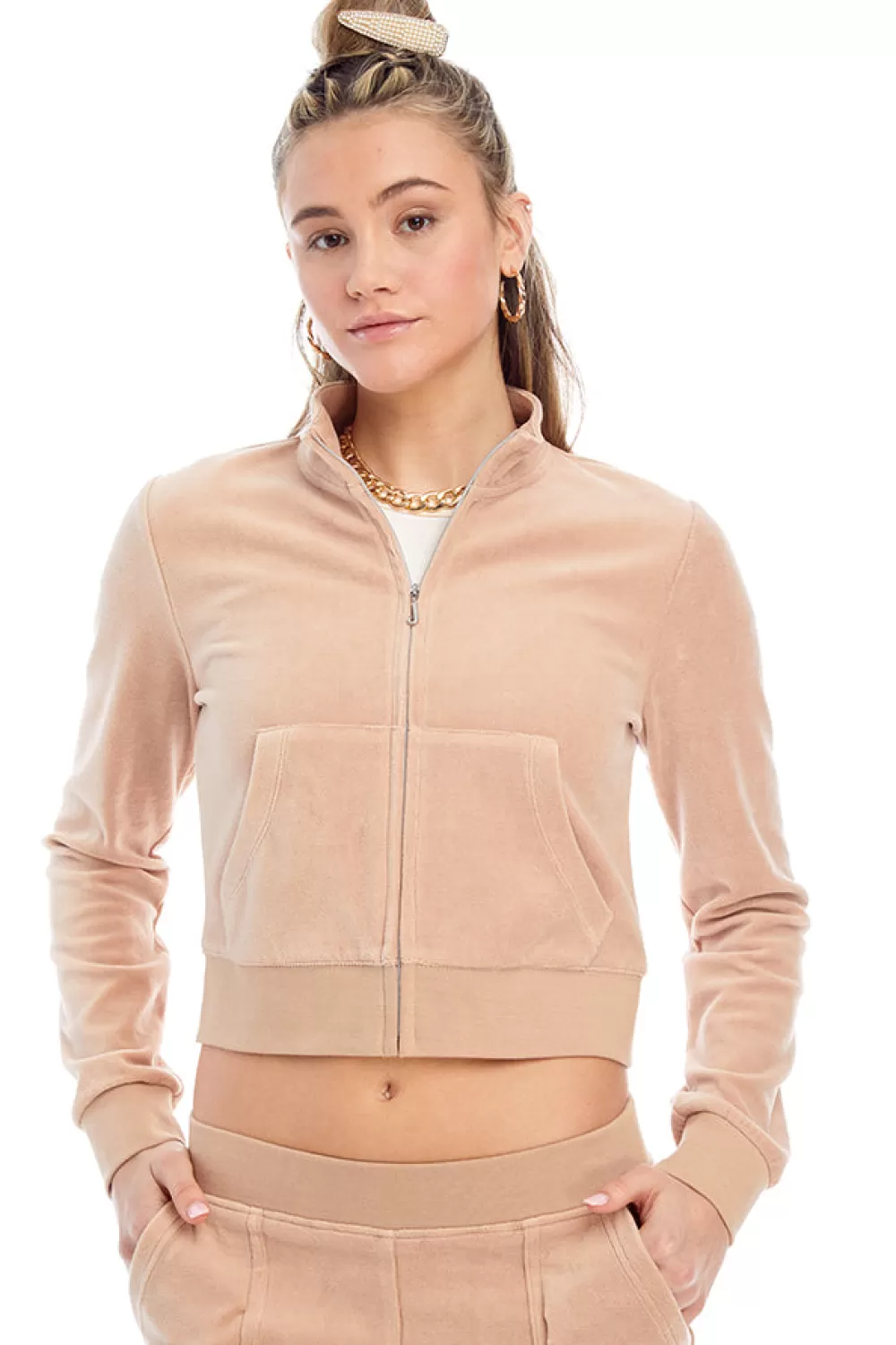 Track Tops | Track Tops-Juicy Couture Mockneck Velour Track Jacket—REJUICED WarmTaupe