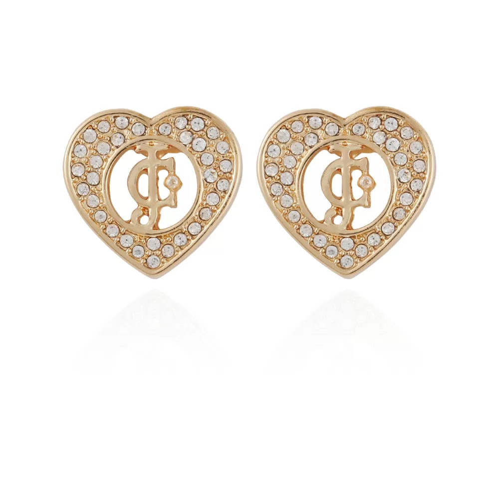 Earrings-Juicy Couture Monogram Heart Stud Earrings Gold