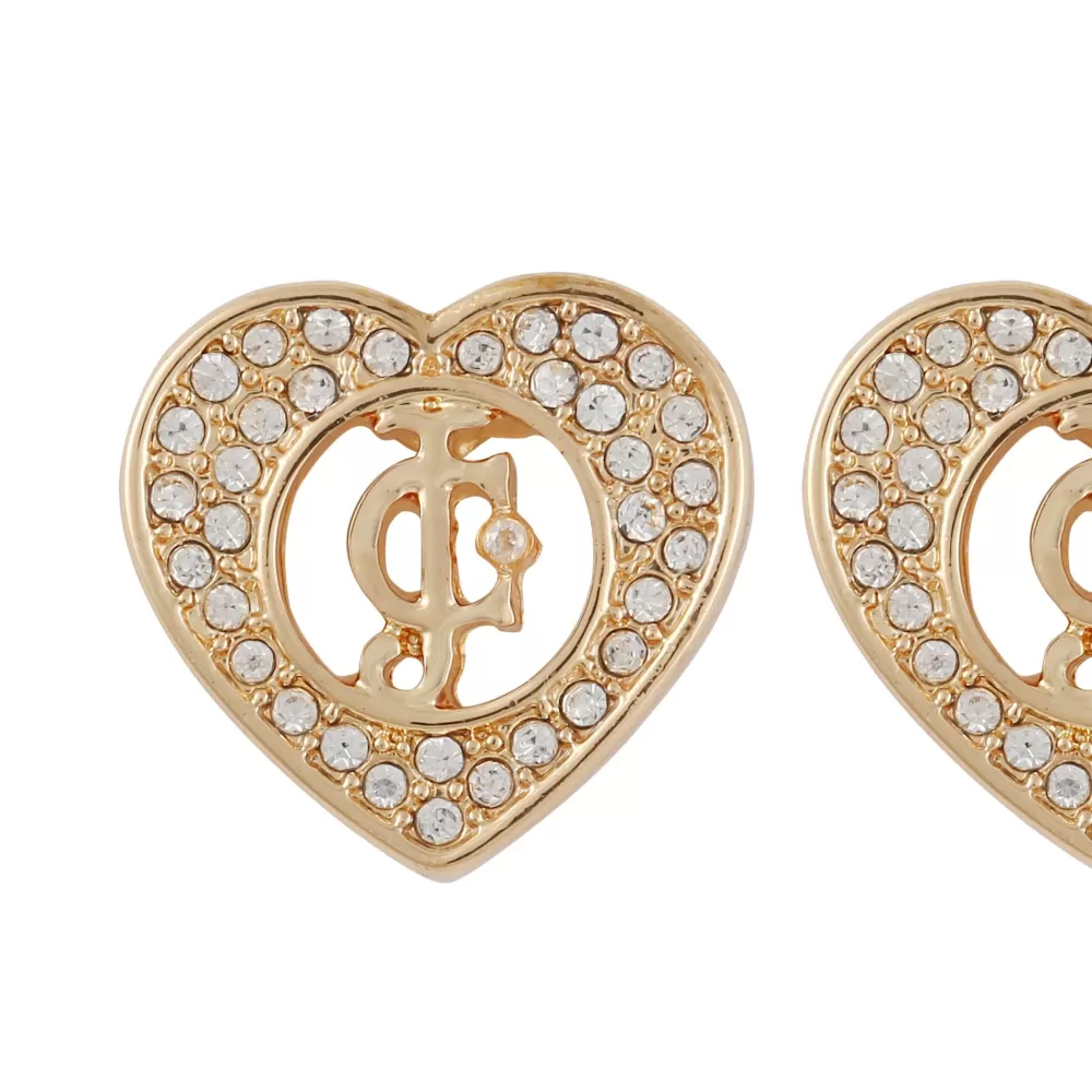 Earrings-Juicy Couture Monogram Heart Stud Earrings Gold