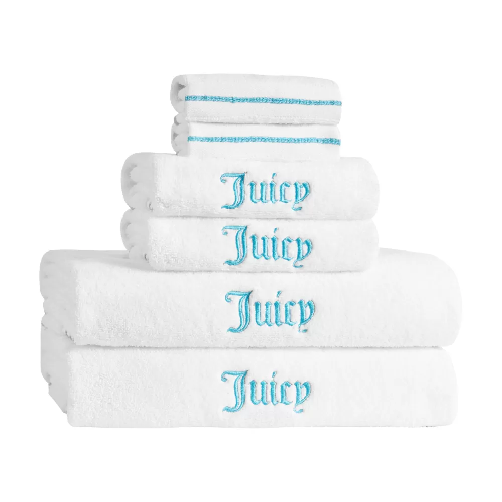 Bath & Beach Towels-Juicy Couture Neon Border Bath Towel Set White/Aqua