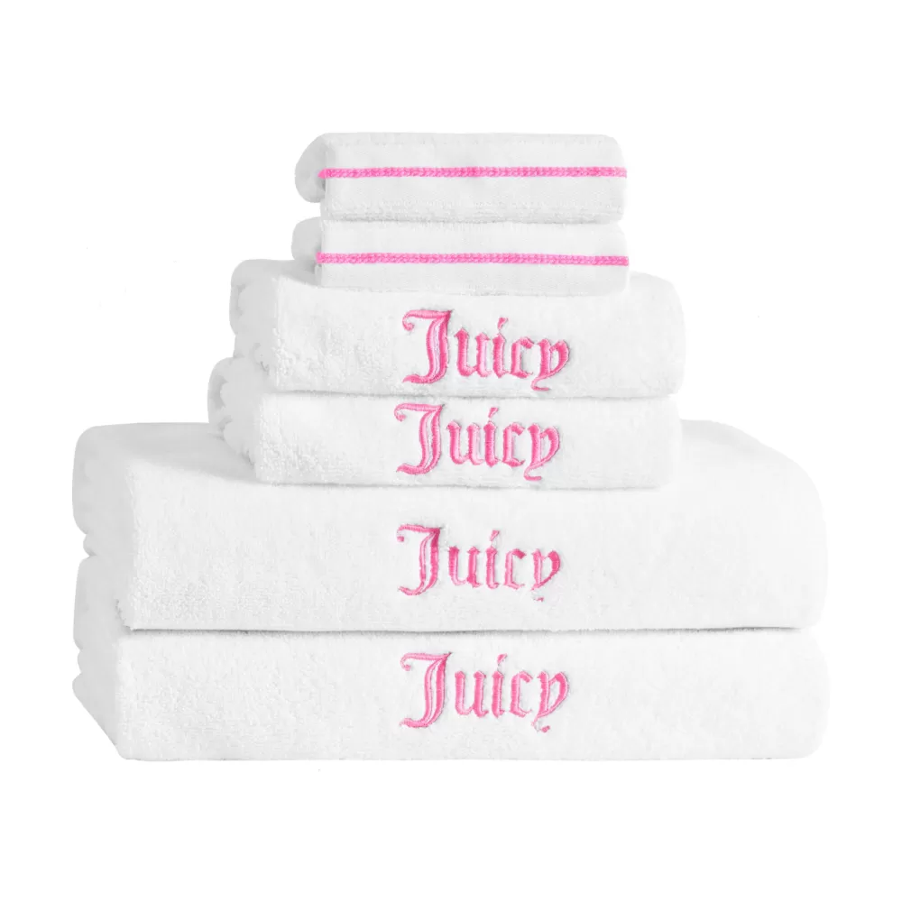 Bath & Beach Towels-Juicy Couture Neon Border Bath Towel Set White/HotPink