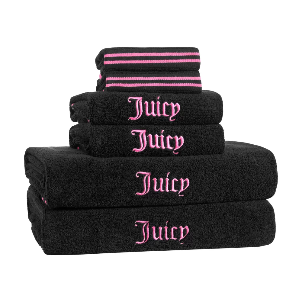 Bath & Beach Towels-Juicy Couture Neon Border Bath Towel Set Black/HotPink