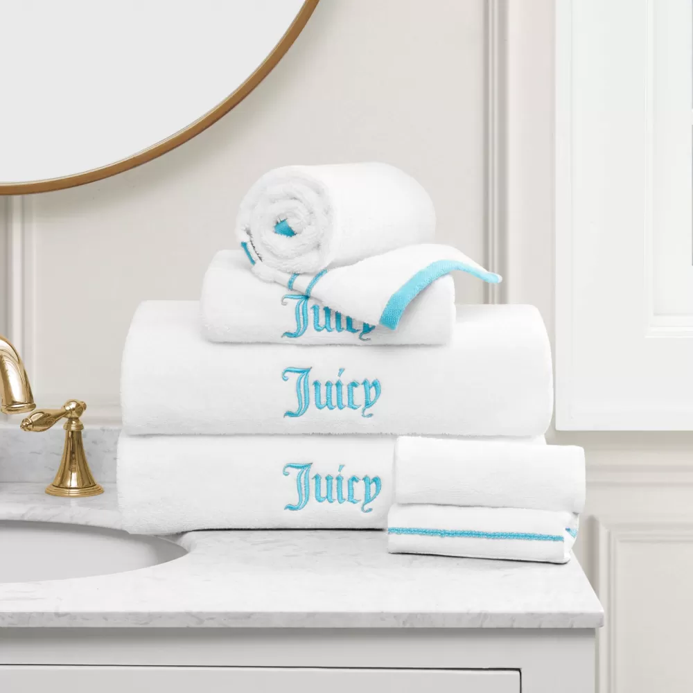 Bath & Beach Towels-Juicy Couture Neon Border Bath Towel Set White/Aqua