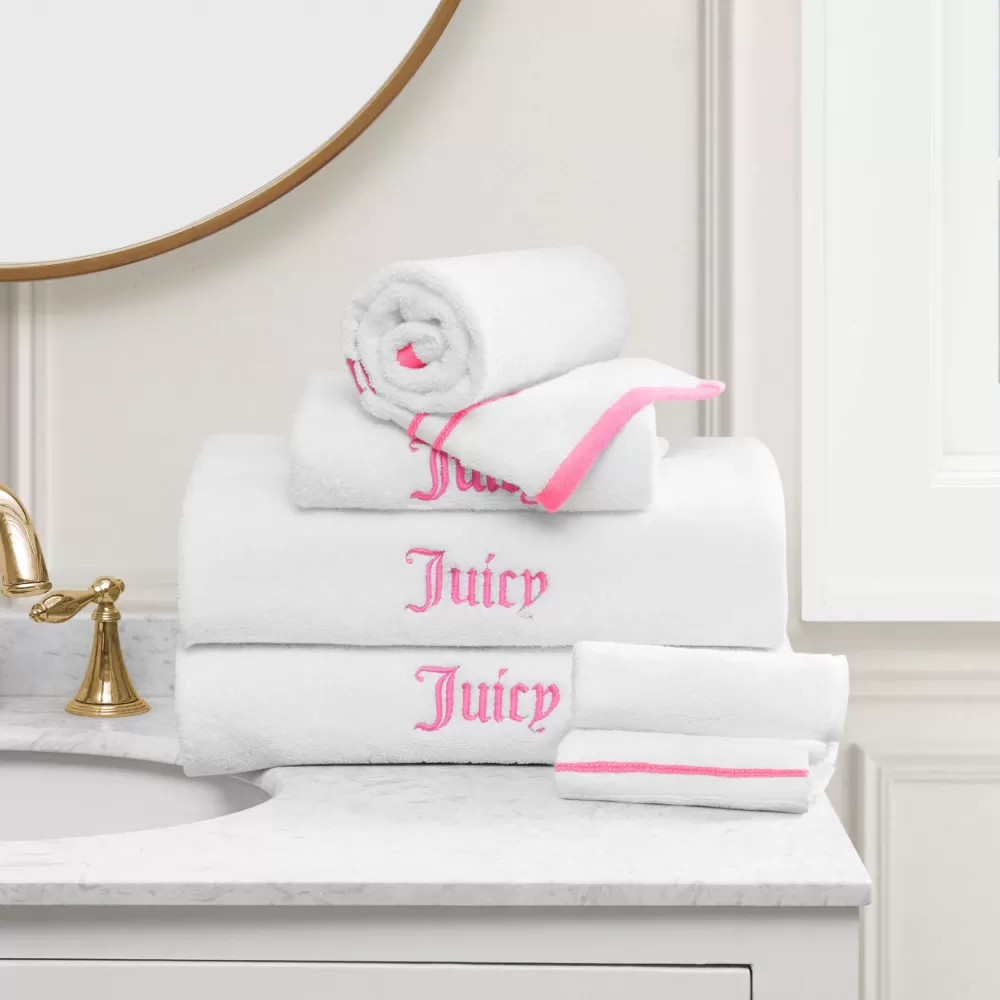 Bath & Beach Towels-Juicy Couture Neon Border Bath Towel Set White/HotPink