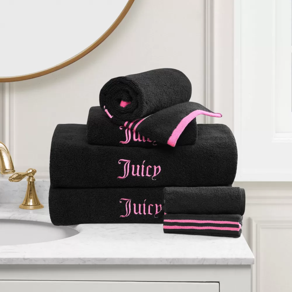 Bath & Beach Towels-Juicy Couture Neon Border Bath Towel Set Black/HotPink