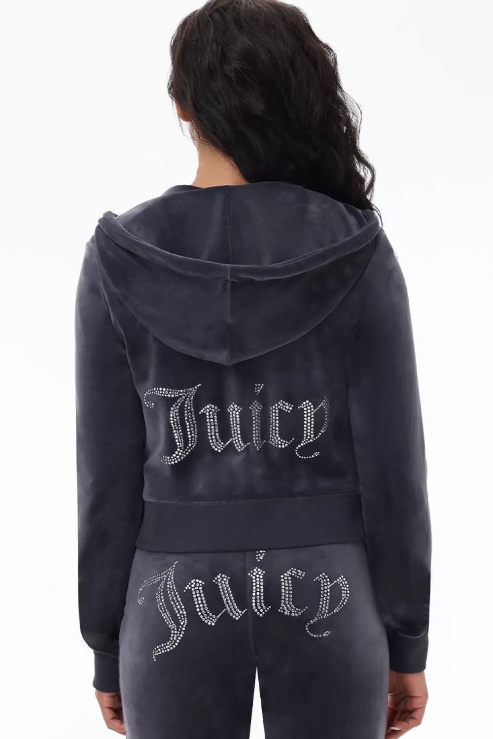 Bling Sets | Hoodies & Jackets-Juicy Couture OG Big Bling Velour Hoodie Titanium