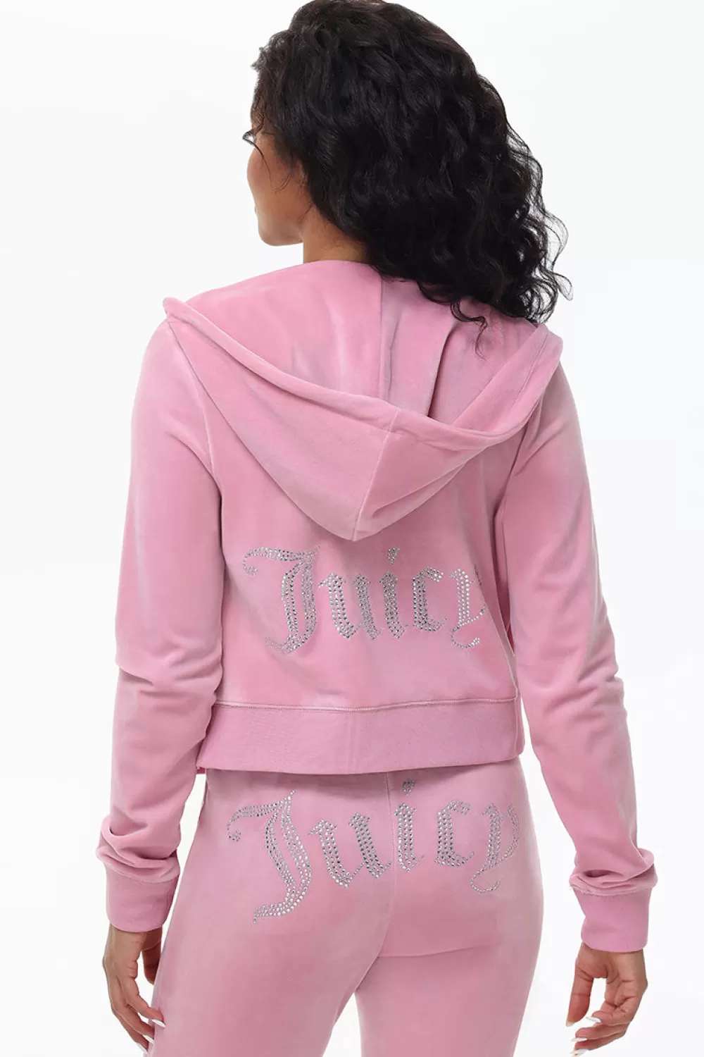 Bling Sets | Hoodies & Jackets-Juicy Couture OG Big Bling Velour Hoodie Rose