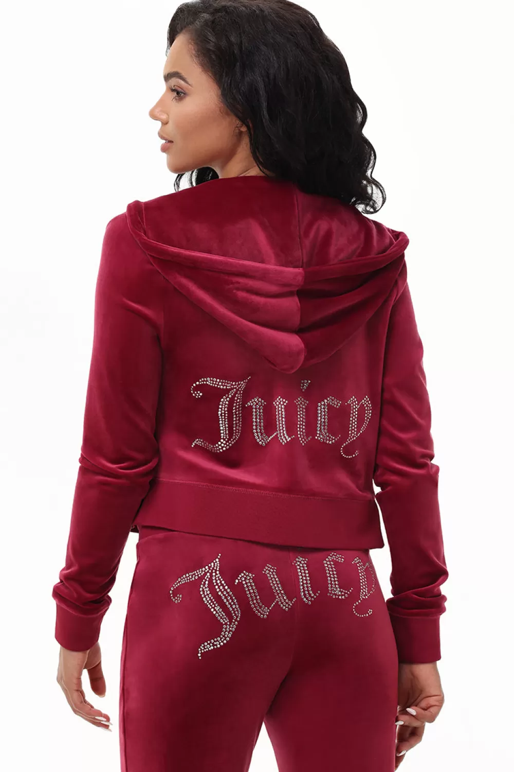 Track Tops | Track Tops-Juicy Couture OG Big Bling Velour Hoodie DarkCrimson