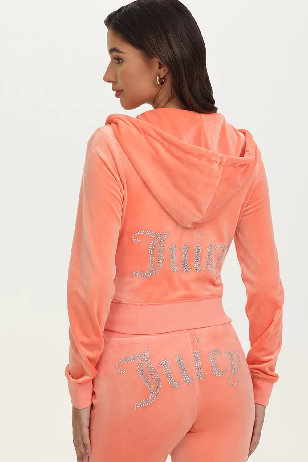 Bling Sets | Hoodies & Jackets-Juicy Couture OG Big Bling Velour Hoodie Guava