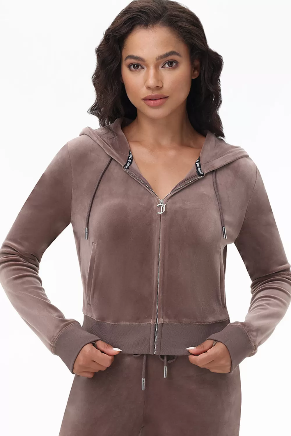 Track Tops | Track Tops-Juicy Couture OG Big Bling Velour Hoodie Pewter