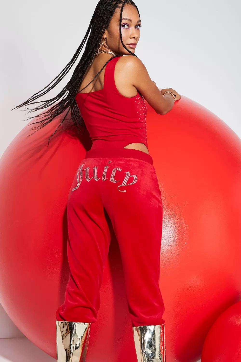 Track Bottoms | Bling Sets-Juicy Couture OG Big Bling Velour Track Pants CocoRed