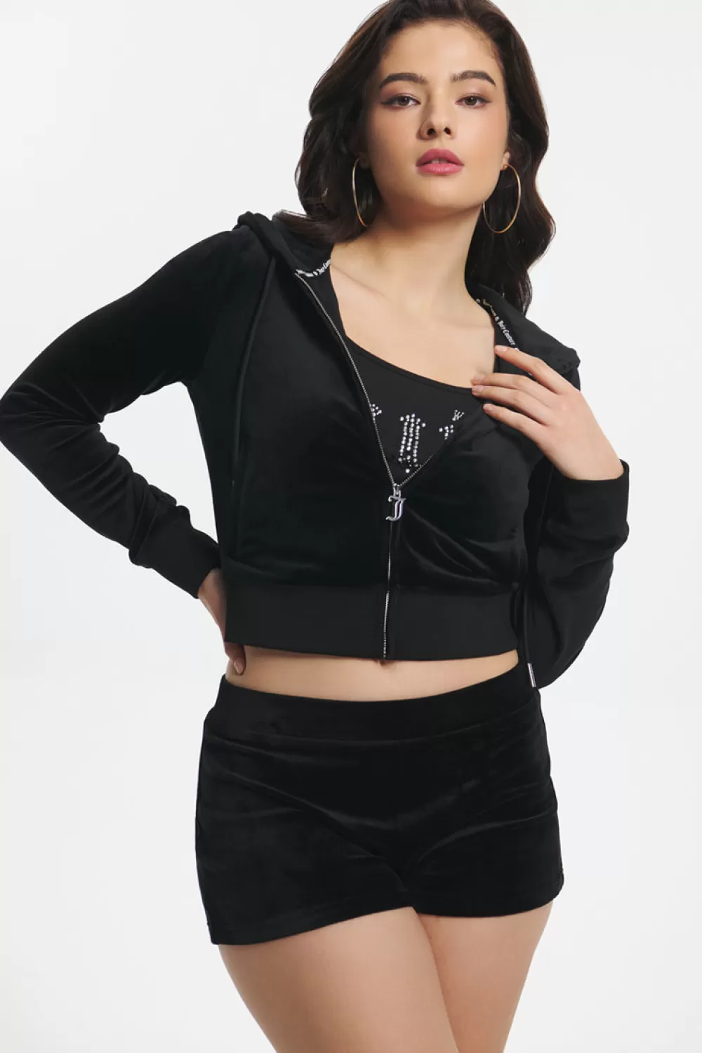 Track Tops | Track Tops-Juicy Couture Ombre Big Bling Velour Hoodie Liquorice