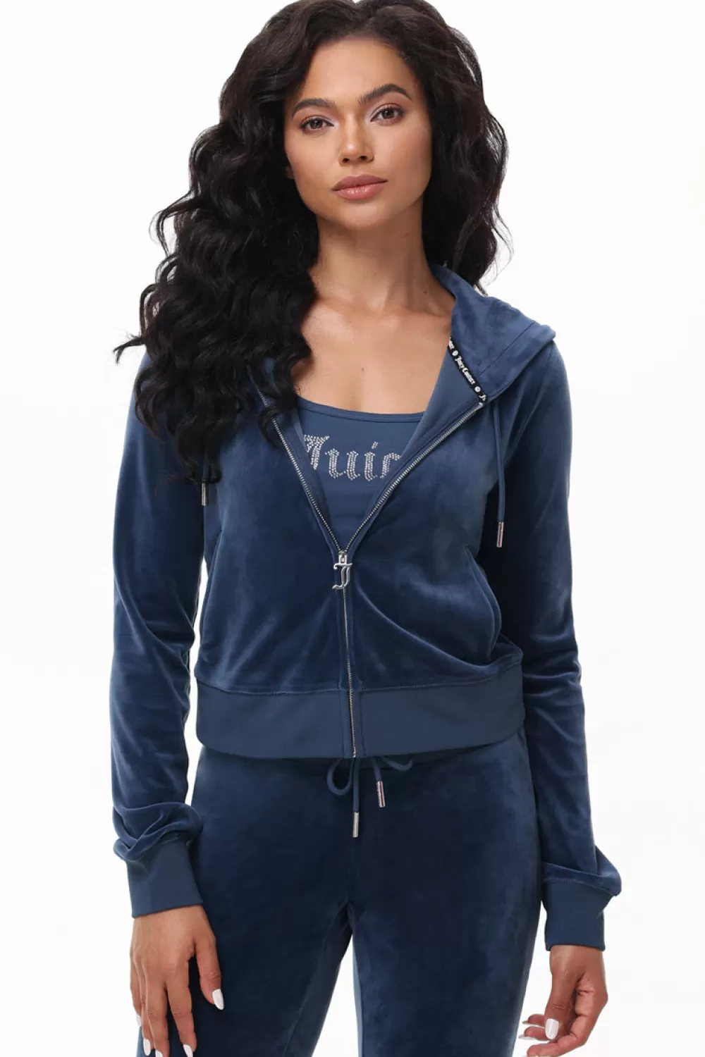 Track Tops | Track Tops-Juicy Couture Ombre Big Bling Velour Hoodie MidnightSea