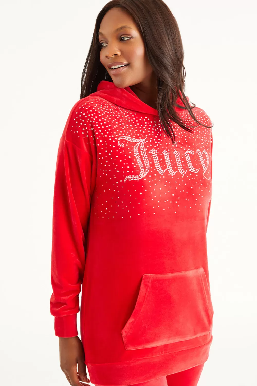 Hoodies & Jackets-Juicy Couture Oversized Big Bling Hoodie with Rhinestones CocoRed