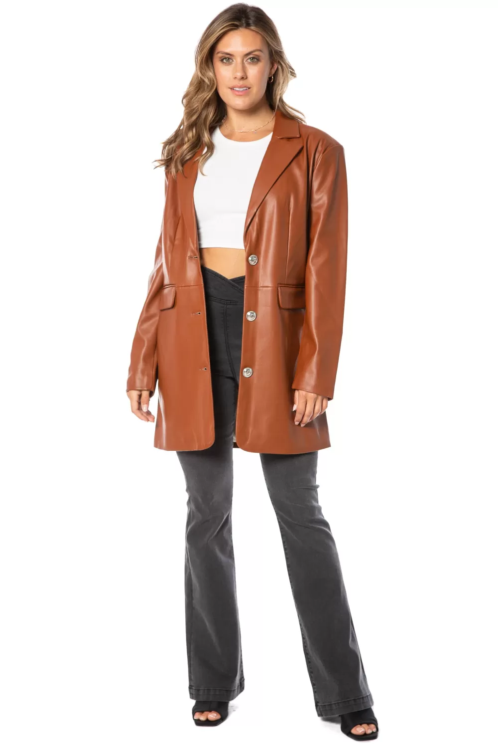 Hoodies & Jackets-Juicy Couture Oversized Faux Leather Trench Coat Ginger