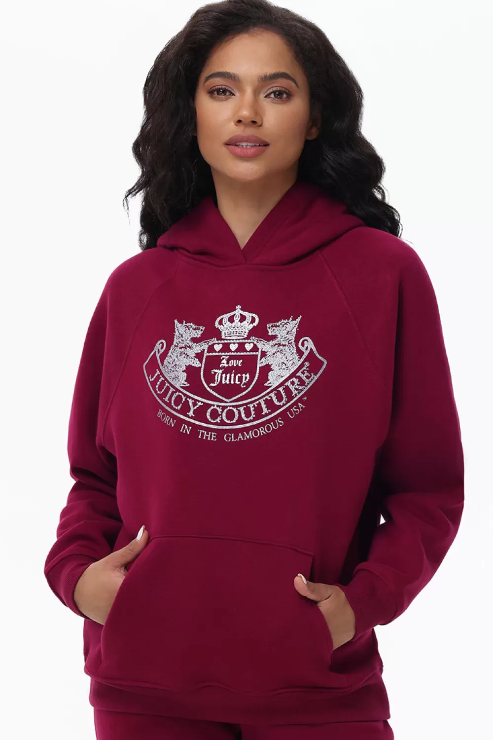 Hoodies & Jackets-Juicy Couture Oversized Fleece Scottie Dog Hoodie DarkCrimson