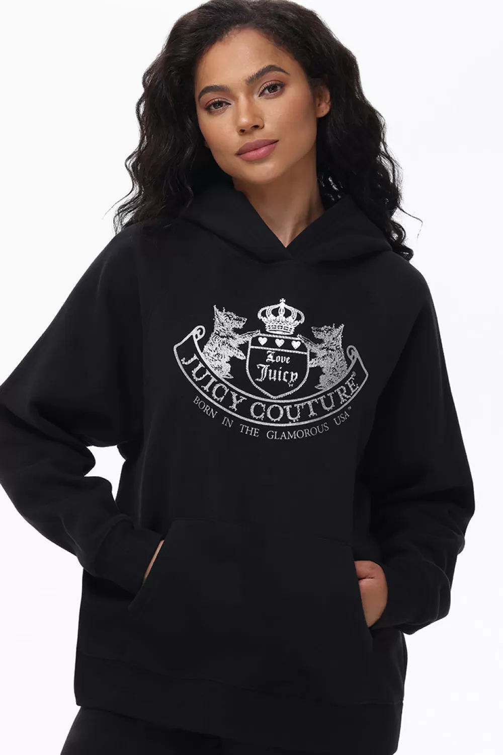 Hoodies & Jackets-Juicy Couture Oversized Fleece Scottie Dog Hoodie Liquorice