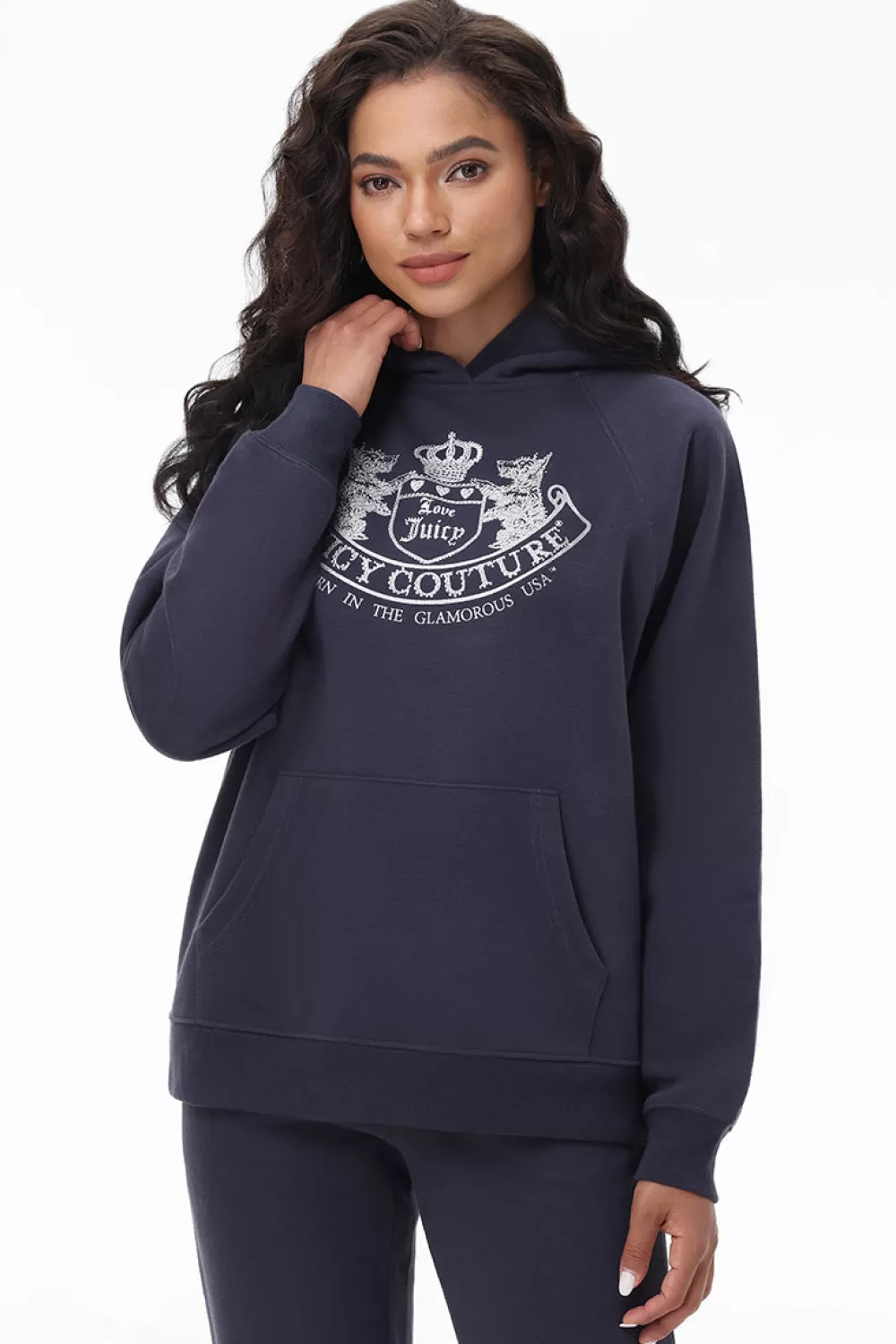 Track Tops | Track Tops-Juicy Couture Oversized Fleece Scottie Dog Hoodie Titanium