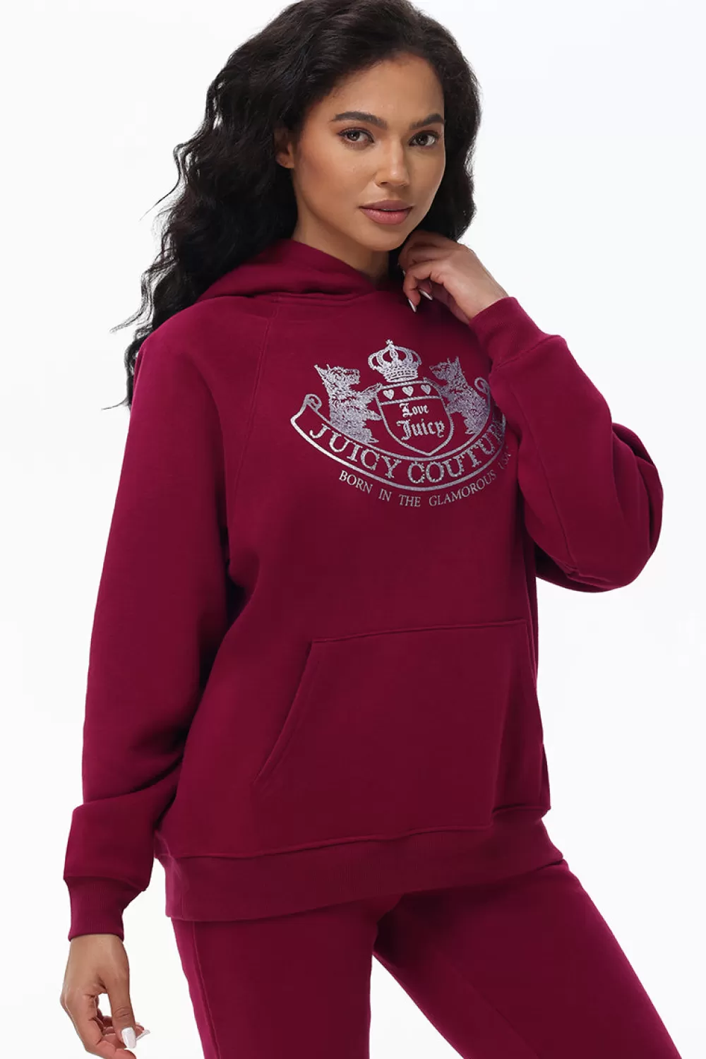 Hoodies & Jackets-Juicy Couture Oversized Fleece Scottie Dog Hoodie DarkCrimson