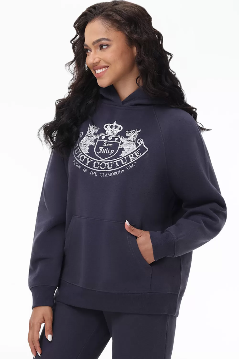 Track Tops | Track Tops-Juicy Couture Oversized Fleece Scottie Dog Hoodie Titanium