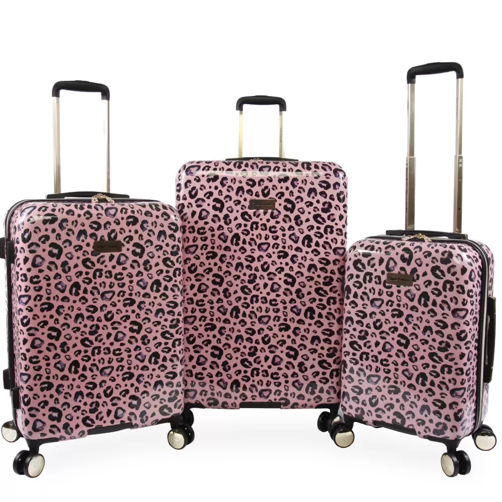 Luggage Sets-Juicy Couture 3-Piece Hardside Spinner Luggage Set PinkLeopard