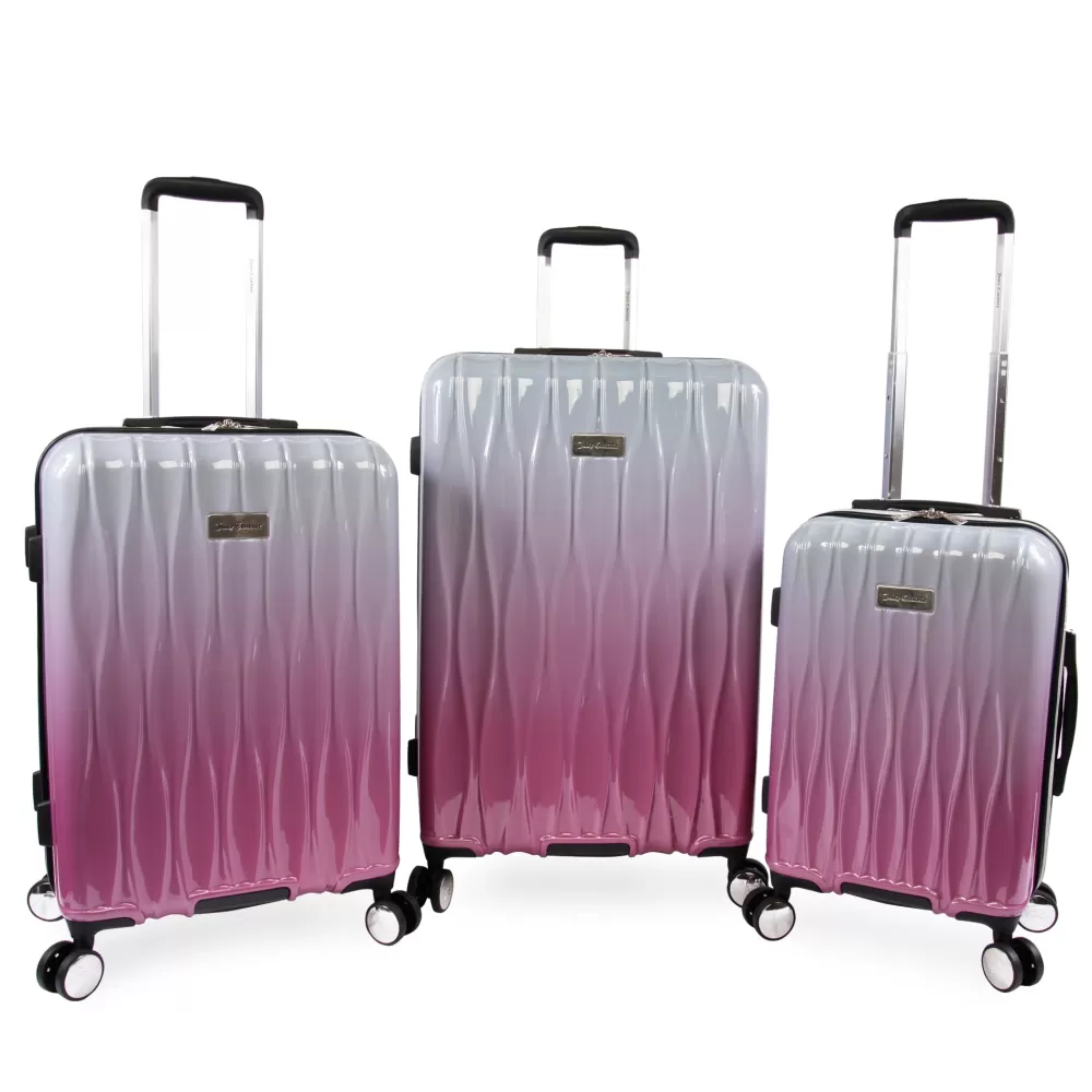 Luggage Sets-Juicy Couture 3-Piece Hardside Spinner Luggage Set SilverFuchsia